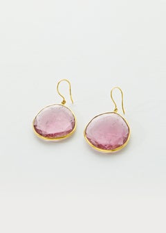 18kt Gold Pink Tourmaline Large Single Drop Earrings