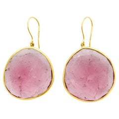 18kt Gold Pink Tourmaline Large Single Drop Earrings