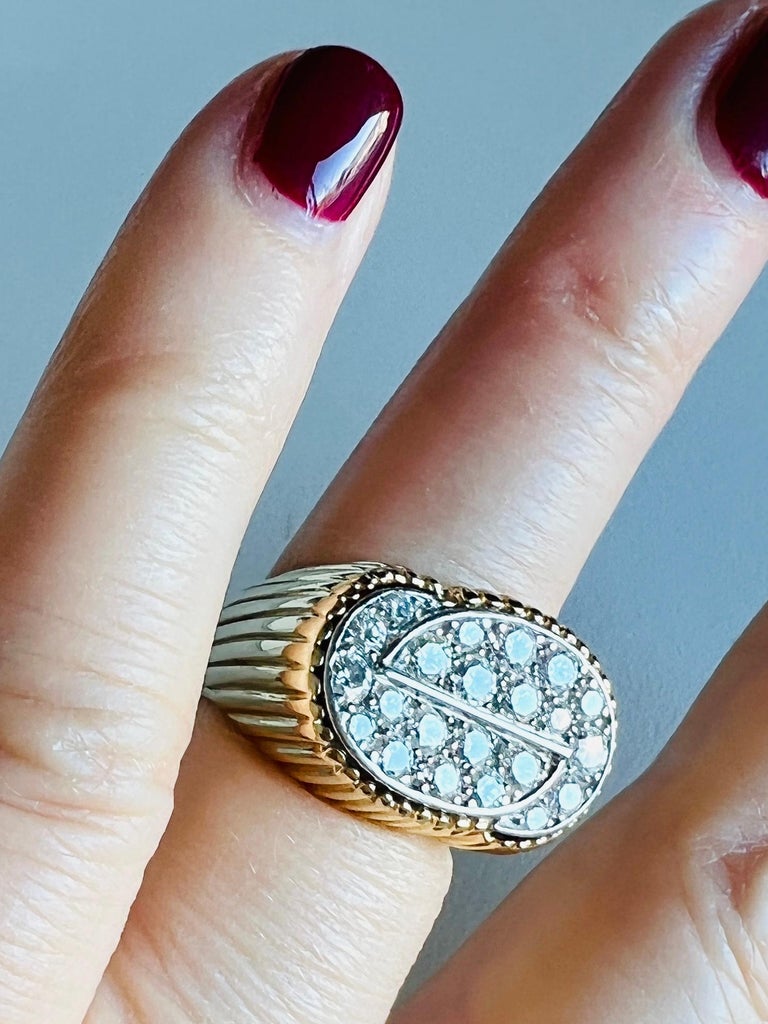 18kt Gold and Platinum Pave Diamond Tartelette Ring For Sale at 1stDibs