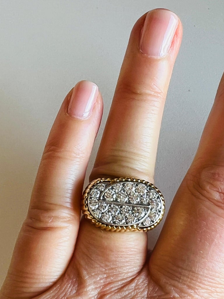 18kt Gold and Platinum Pave Diamond Tartelette Ring For Sale at 1stDibs