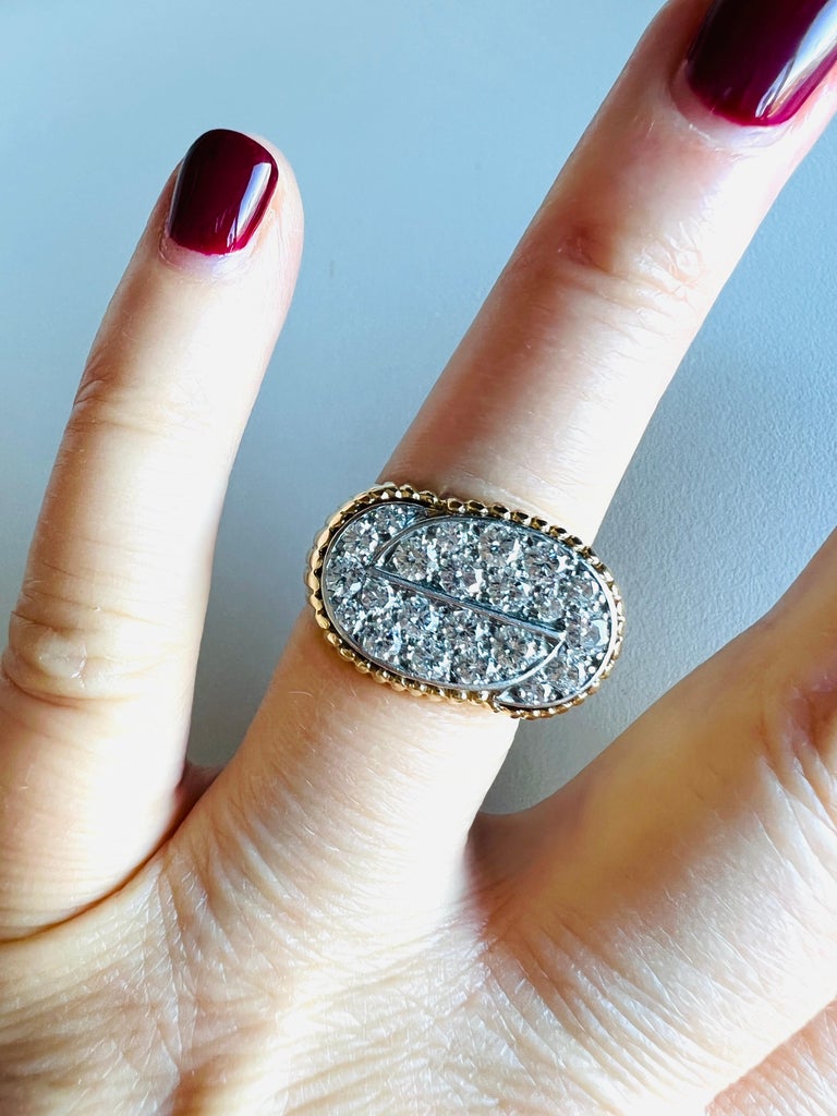 18kt Gold and Platinum Pave Diamond Tartelette Ring For Sale at 1stDibs