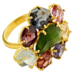 18kt Gold PSTM Myanmar Mixed Spinel Large Malar Ring