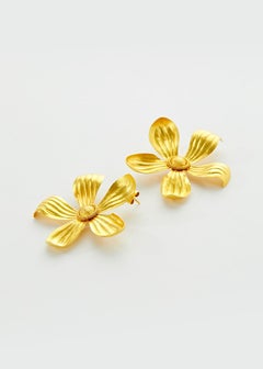 18kt Gold PSTM Myanmar Yellow Chamka Flower Stud Earrings
