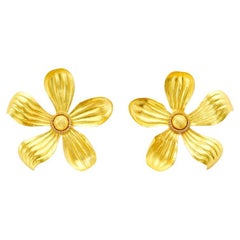 18kt Gold PSTM Myanmar Yellow Chamka Flower Stud Earrings