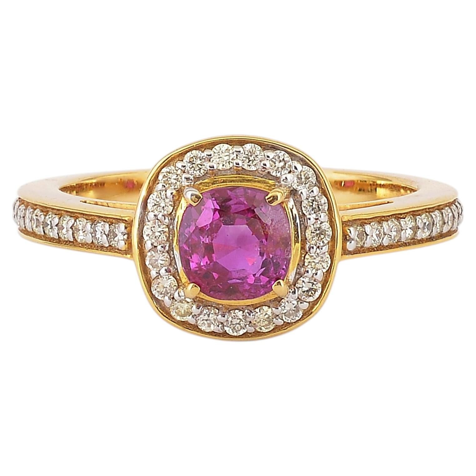 18kt Gold & Radiant Ruby Ring With Diamond Accents