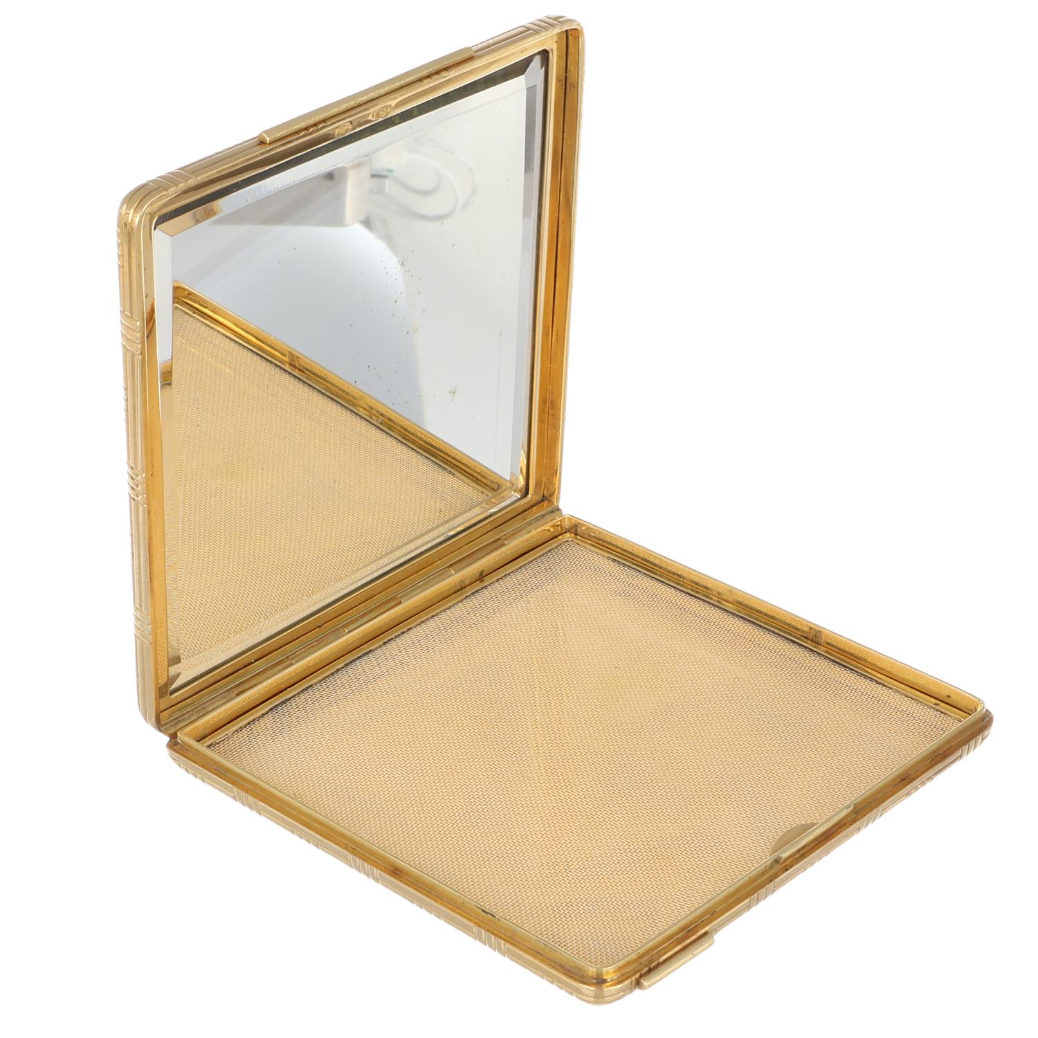 18Kt Gold Seltene kompakte Puderdose - Made in Italy 1970 circa - Geometrisches Muster im Angebot 1