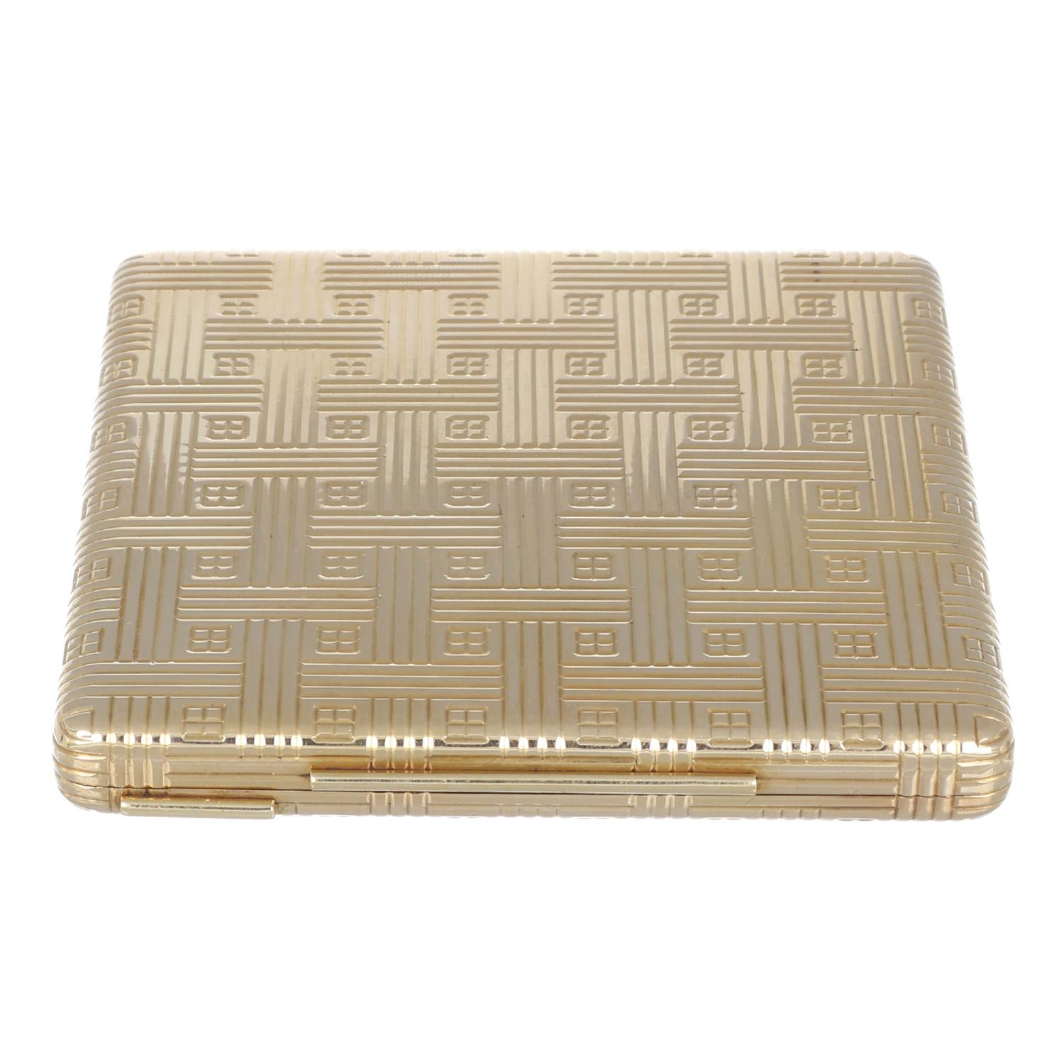 18Kt Gold Seltene kompakte Puderdose - Made in Italy 1970 circa - Geometrisches Muster im Angebot 3