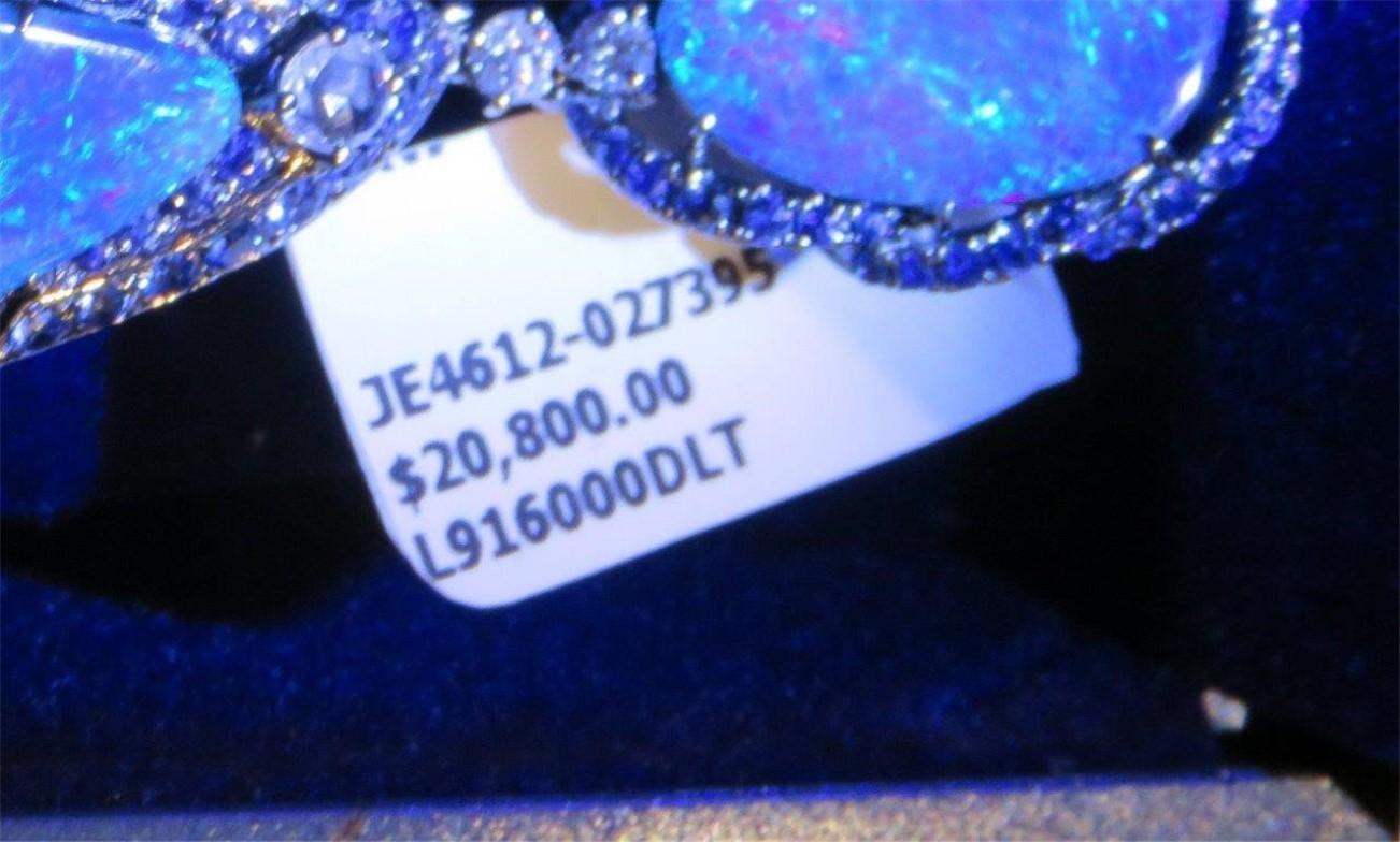 18KT Gold Rare Gorgeous Black Opal, Rose Cut Diamond and Blue Sapphire Earrings In New Condition For Sale In New York, NY