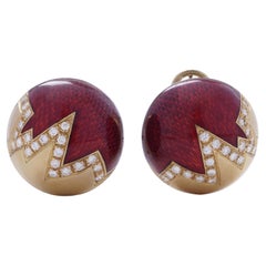Orecchini a clip in oro 18kt con smalto rosso e diamanti