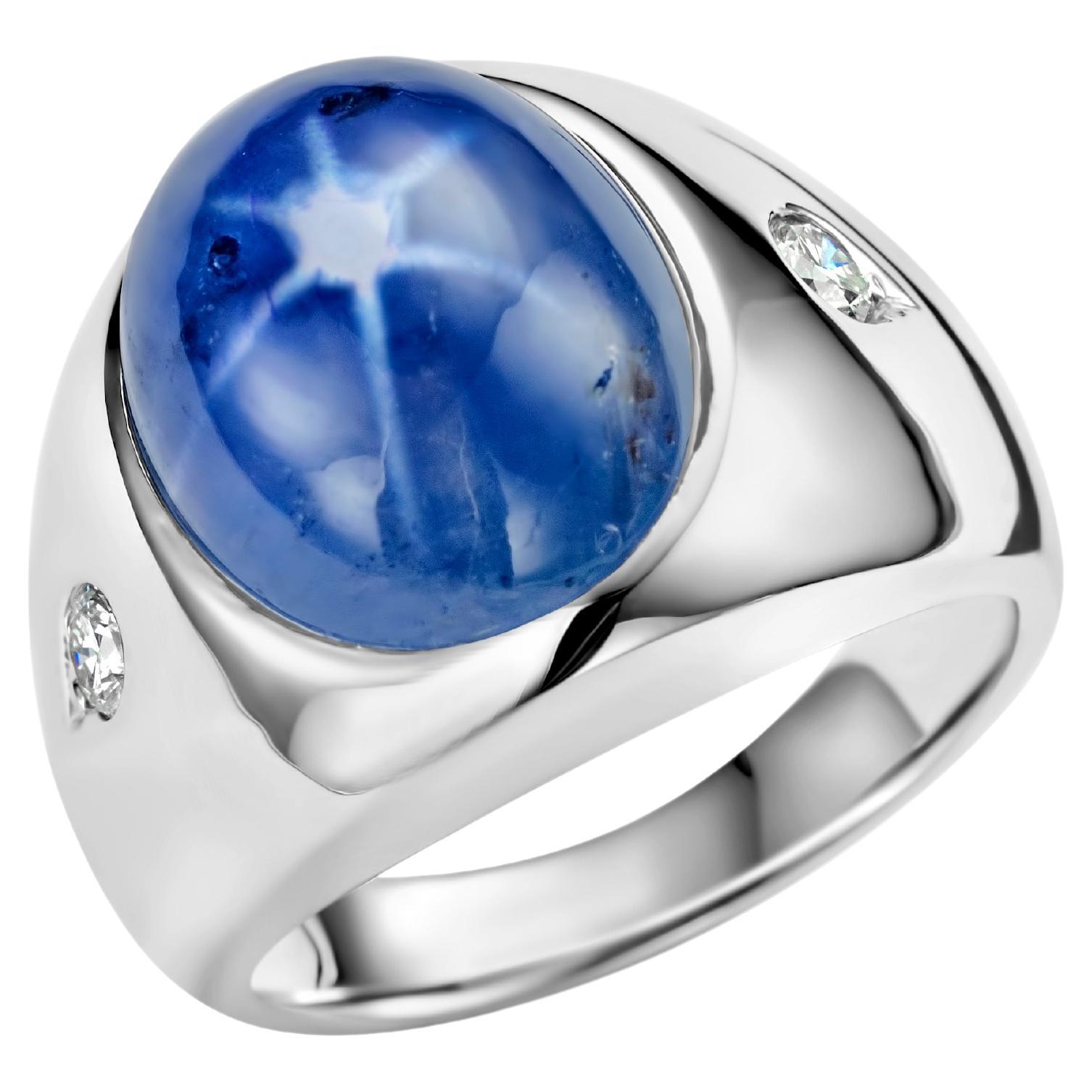 18kt Gold Ring 14.5ct Burmese Star Nh Sapphire & Diamonds, Estate Sultan of Oman For Sale