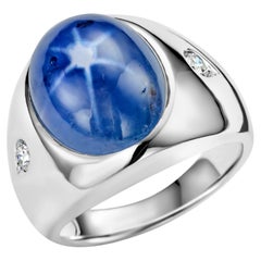 18kt Gold Ring 14.5ct Burmese Star Nh Sapphire & Diamonds, Estate Sultan of Oman