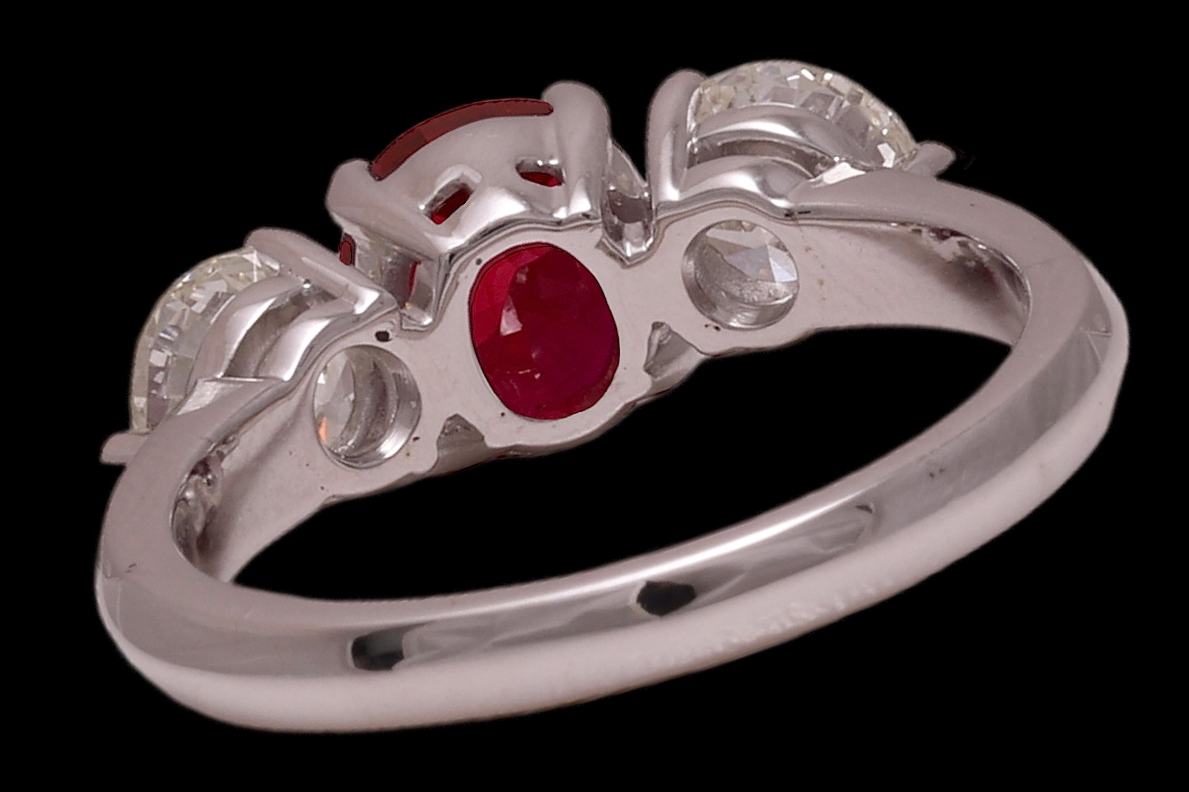 18kt Gold Ring GRS 2.19 Ct Burmese Pigeon Blood Vivid Red Ruby & 1.5ct Diamonds For Sale 5