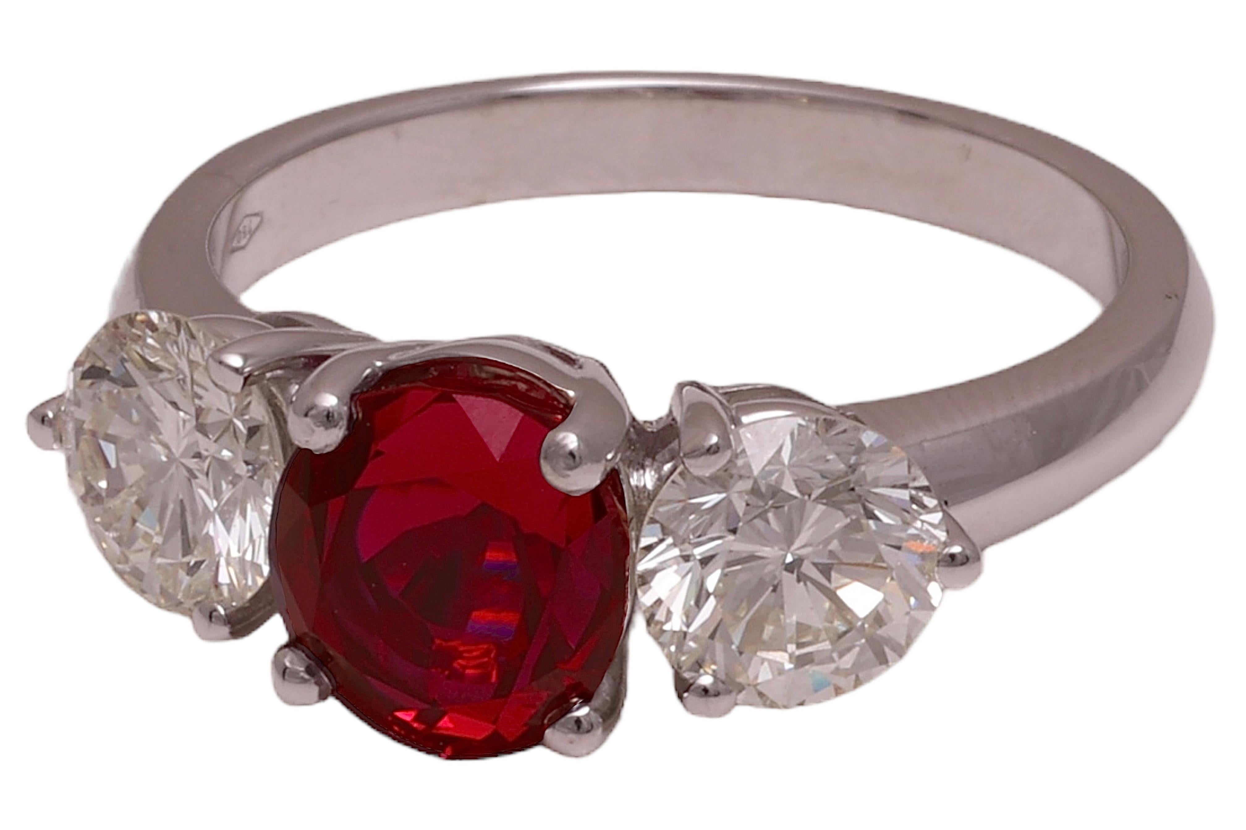 Artisan 18kt Gold Ring GRS 2.19 Ct Burmese Pigeon Blood Vivid Red Ruby & 1.5ct Diamonds For Sale