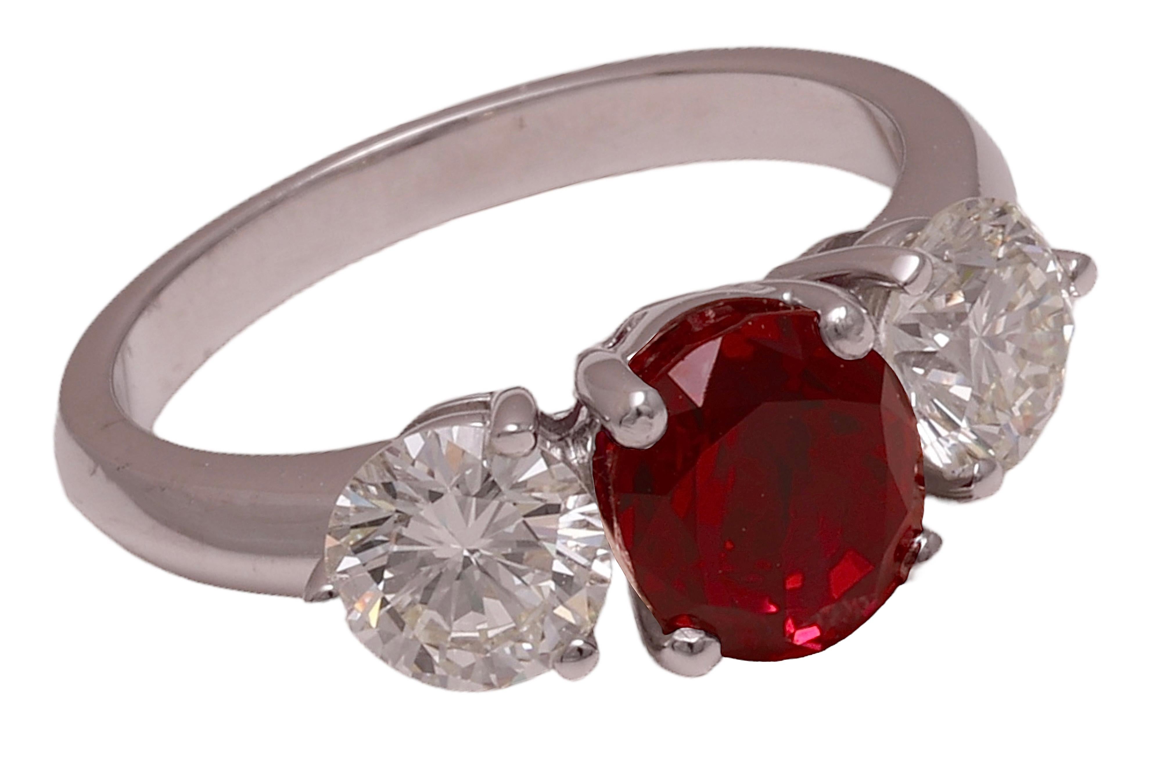 18kt Gold Ring GRS 2.19 Ct Burmese Pigeon Blood Vivid Red Ruby & 1.5ct Diamonds For Sale 1