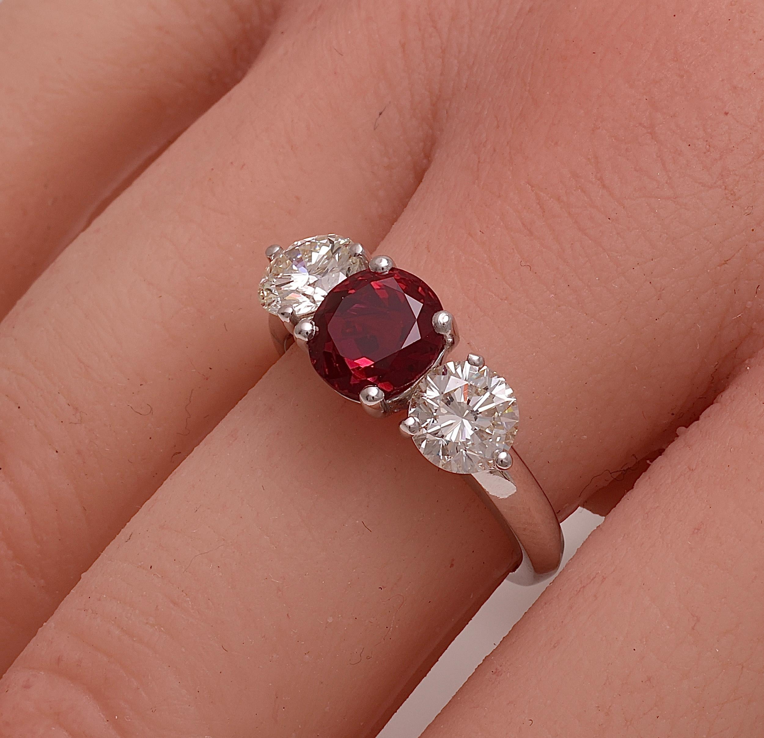 18kt Gold Ring GRS 2.19 Ct Burmese Pigeon Blood Vivid Red Ruby & 1.5ct Diamonds For Sale 2