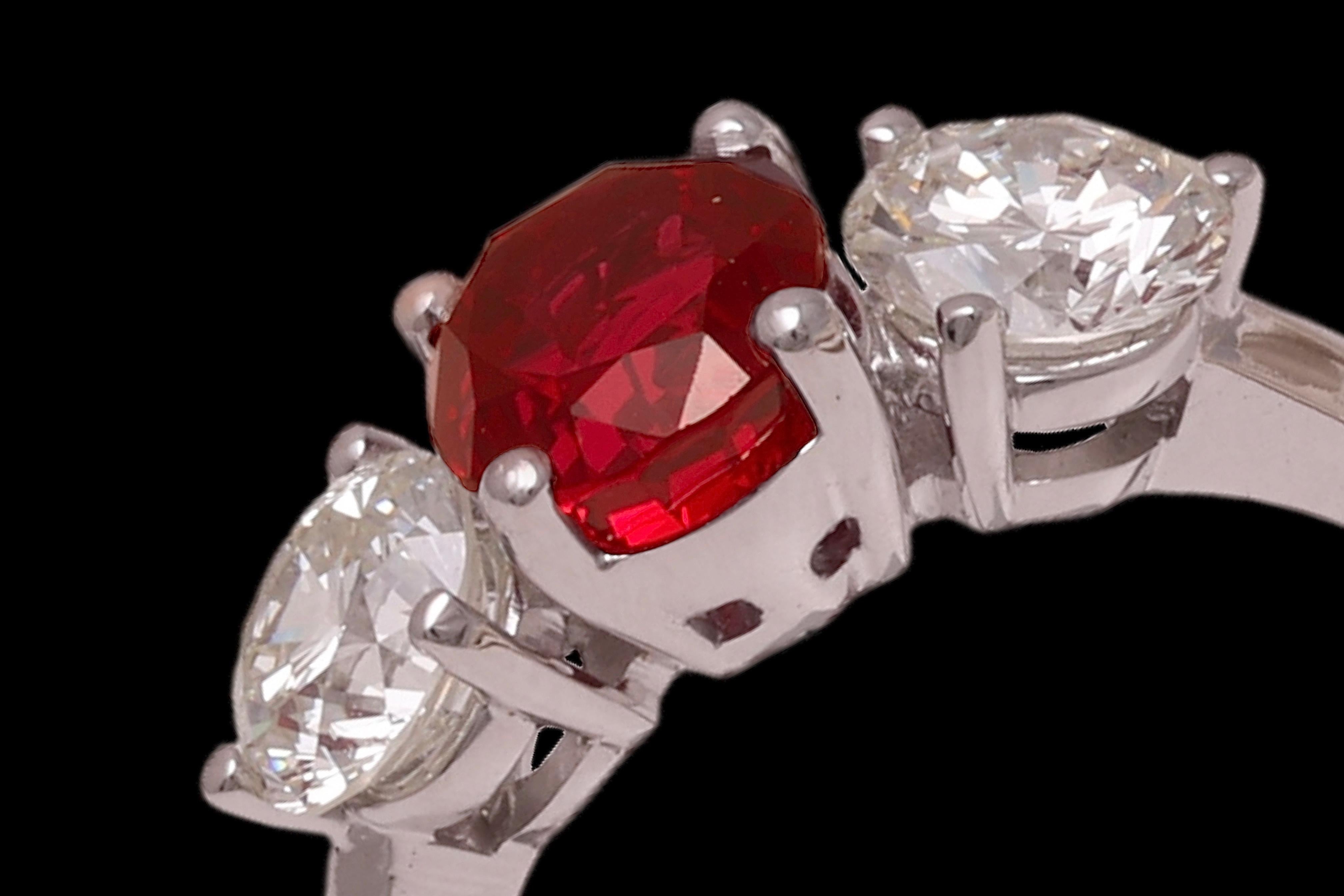 18kt Gold Ring GRS 2.19 Ct Burmese Pigeon Blood Vivid Red Ruby & 1.5ct Diamonds For Sale 3