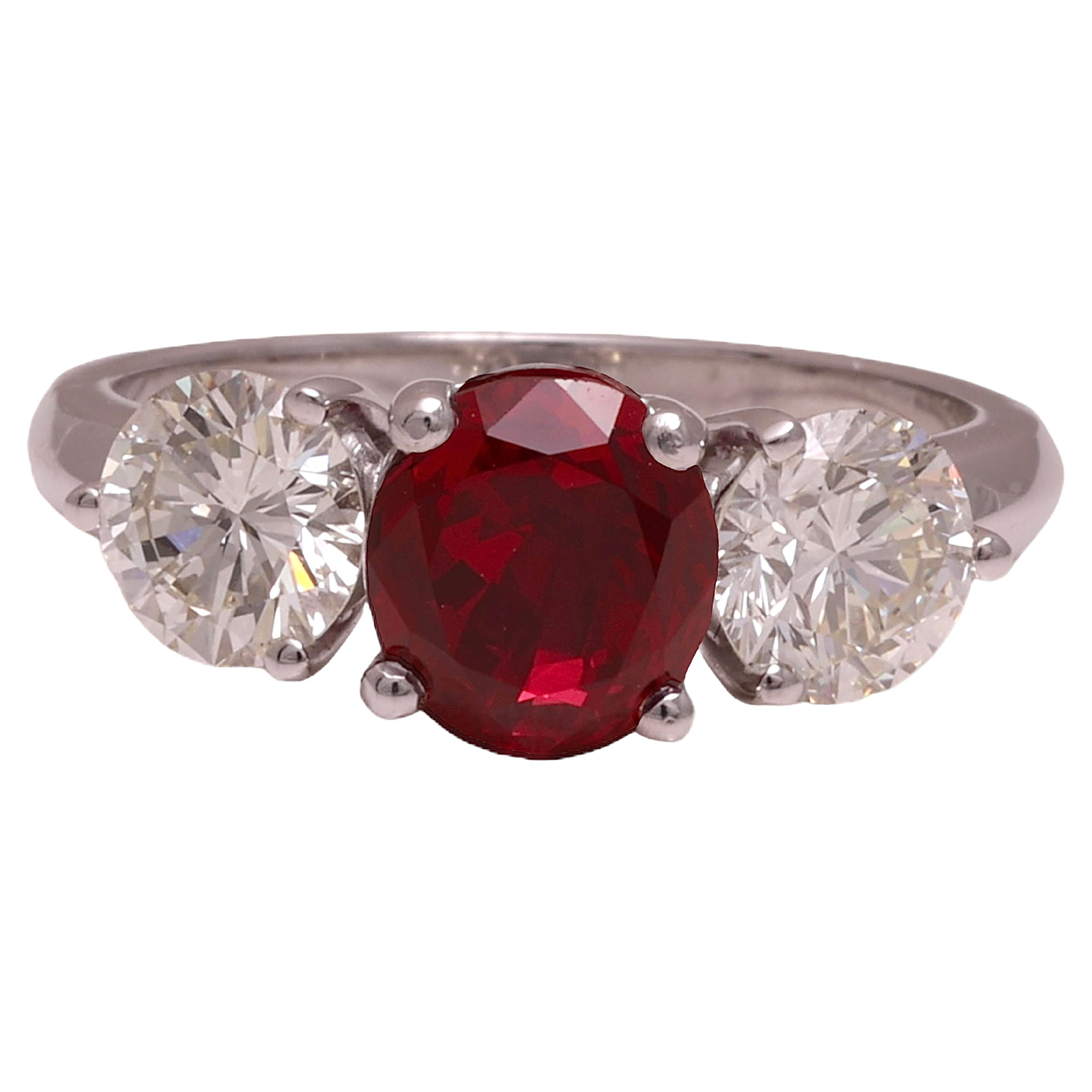 18kt Gold Ring GRS 2.19 Ct Burmese Pigeon Blood Vivid Red Ruby & 1.5ct Diamonds For Sale