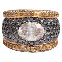 18kt Gold Ring with Black & Fancy Cognac Diamonds, 2.31ct Large Oval Diamond