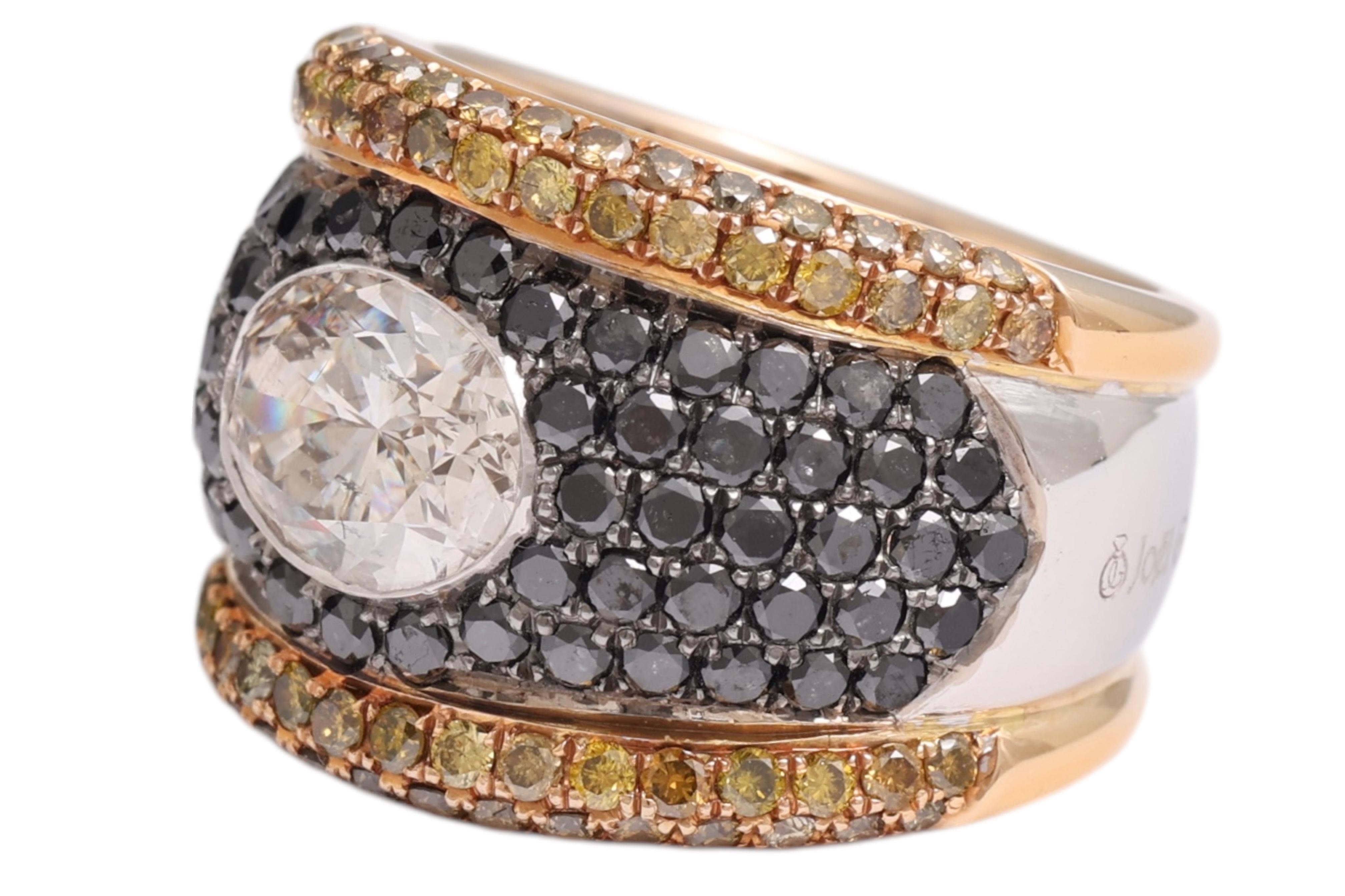 Modern 18kt Gold Ring with Black & Fancy Cognac Diamonds, 2.31ct Large Oval Diamond For Sale