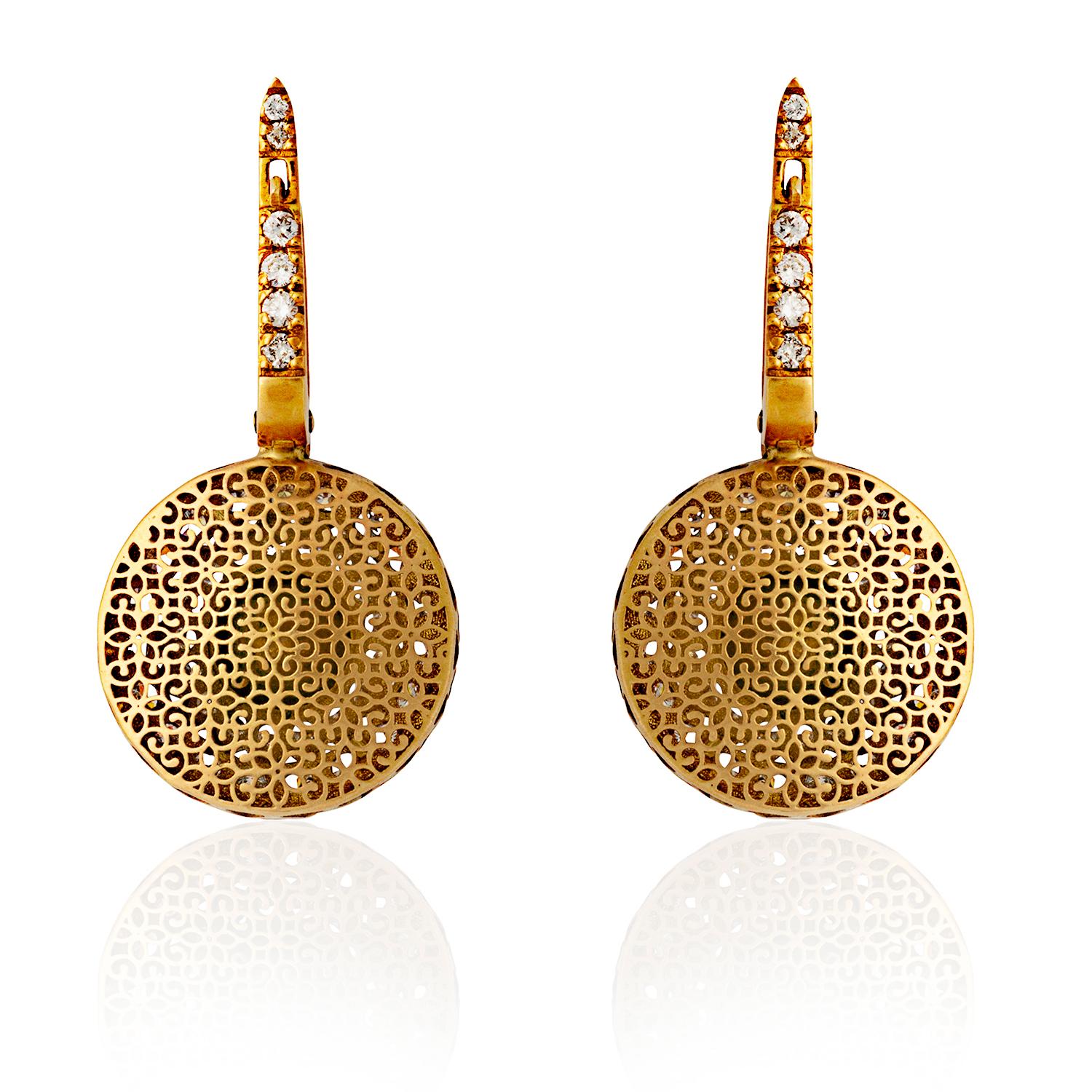 Anglo-Indian 18kt Gold Rose Cut & Brilliant Cut Diamond Filigree Detail Drop Earrings For Sale