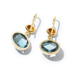 18kt gold Rose Cut London Blue Topaz and Citrine Earrings