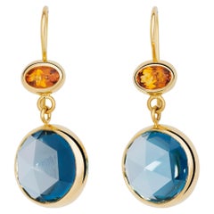 Ohrringe aus 18 Karat Gold mit blauem Topas im Rosenschliff und Citrin