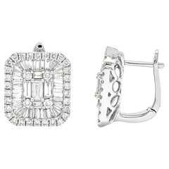 Natural Diamond 2.16 carats 18KT White Gold Illusion Cluster Huggie Stud Earring