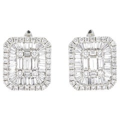 18KT Gold Baguette Natural Diamond Illusion Cluster Modern Huggie Stud Earring