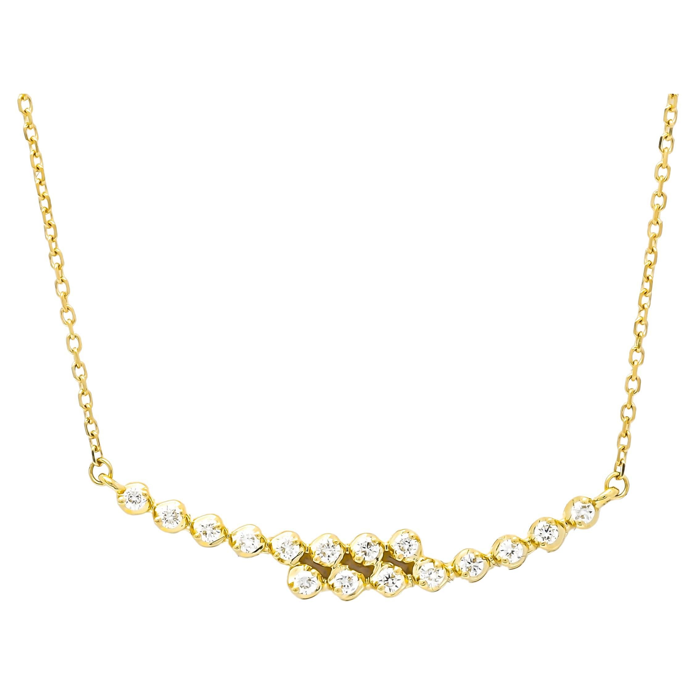 Natural Diamond 0.20 carats 18 Karat Yellow Gold Bar Chain Necklace 