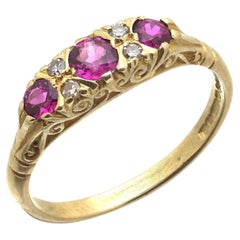 18KT Gold Ruby and Diamond Carved Half Hoop Ring