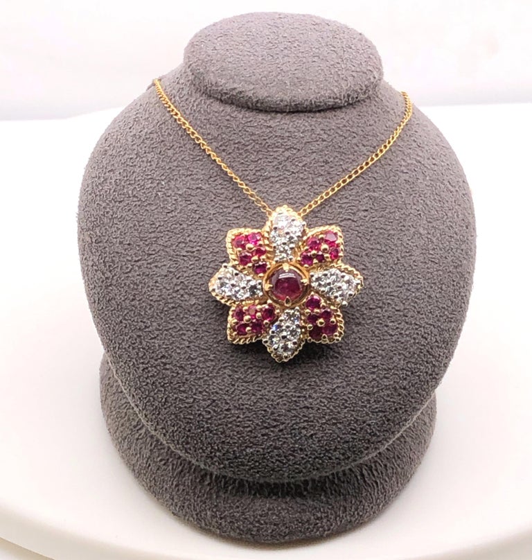 18kt Gold Ruby and Diamond Vintage 1960's Pendant at 1stDibs