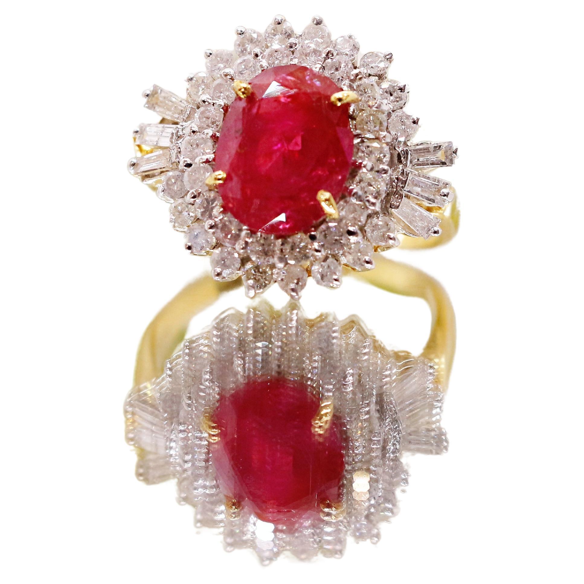 18Kt Gold Ruby Diamond Engagement Anniversary Halo Ring