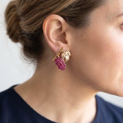 18KT Gold Ruby Grape Cluster Clip Earrings, Approx. 1.50 ct