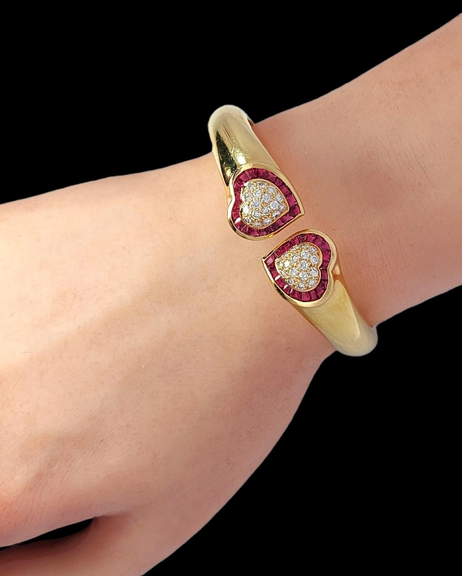 Or 18kt Set 2 Adler Genève Heart Bracelets Set Saphir, Rubis, Diamants en vente 9