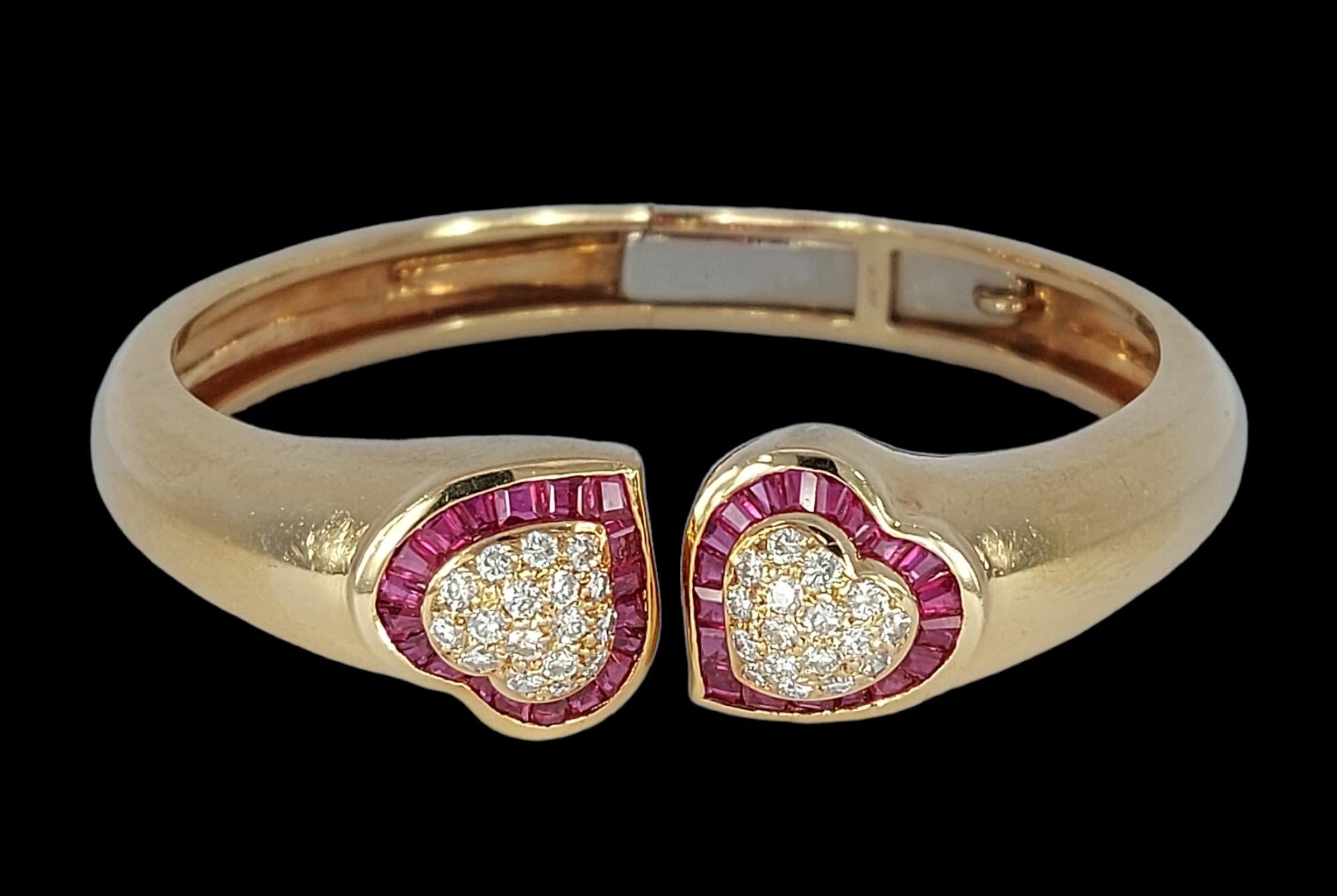 Or 18kt Set 2 Adler Genève Heart Bracelets Set Saphir, Rubis, Diamants en vente 1