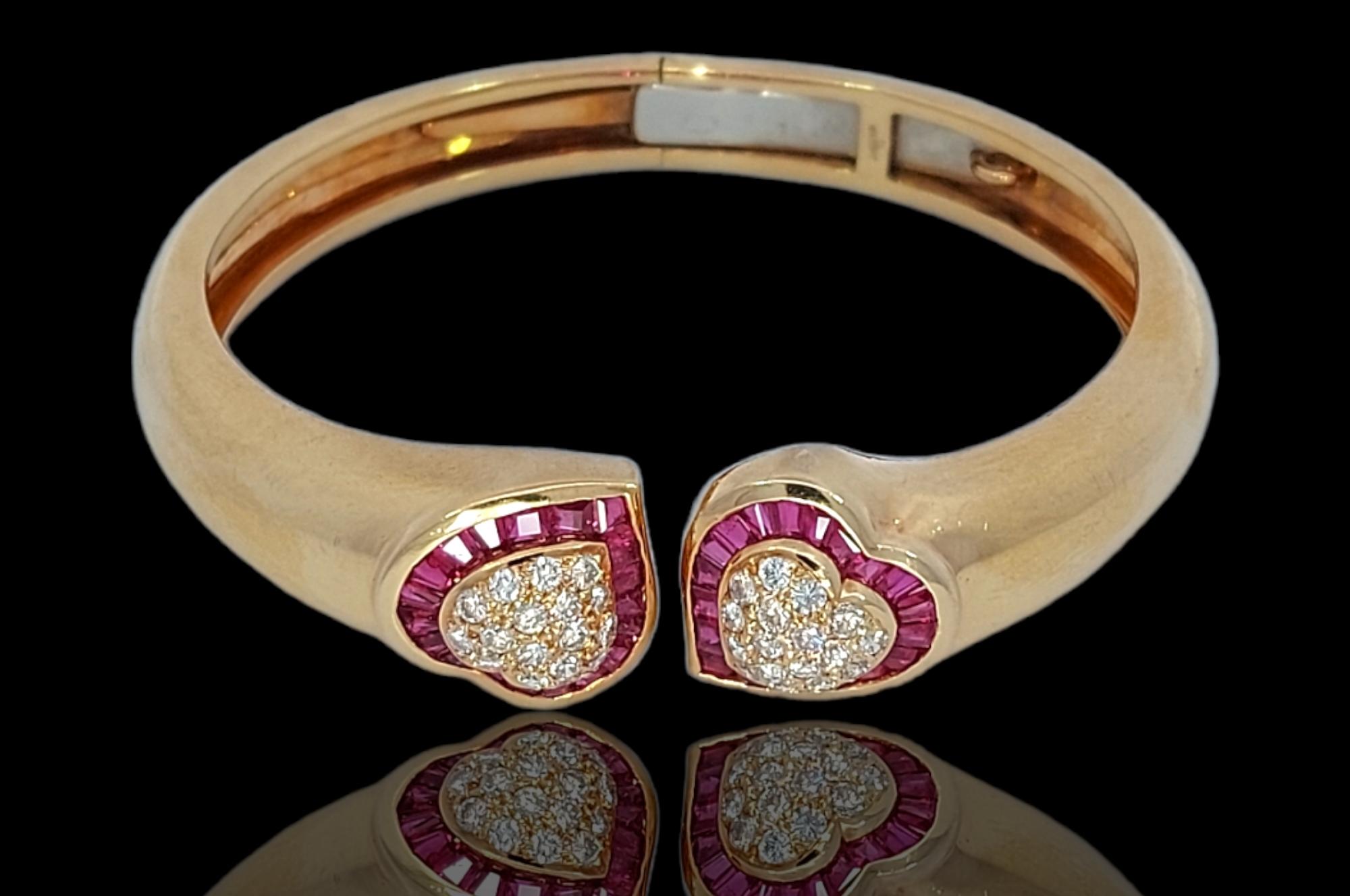 Or 18kt Set 2 Adler Genève Heart Bracelets Set Saphir, Rubis, Diamants en vente 3