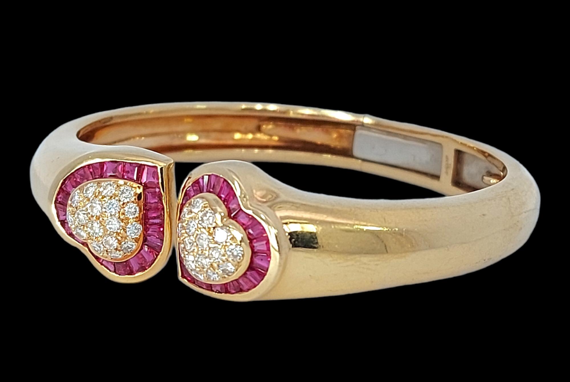 18kt Gold Set of 2 Adler Genève Heart Bracelets Set with Sapphire, Rub, Diamonds 4