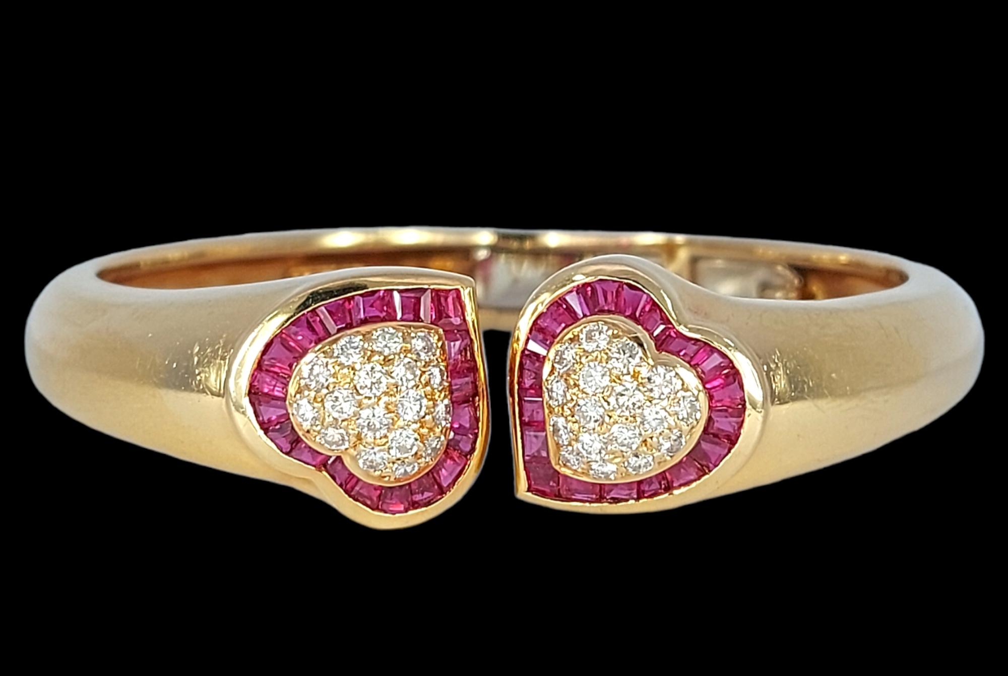 Women's or Men's 18kt Gold Set of 2 Adler Genève Heart Bracelets Set with Sapphire, Rub, Diamonds