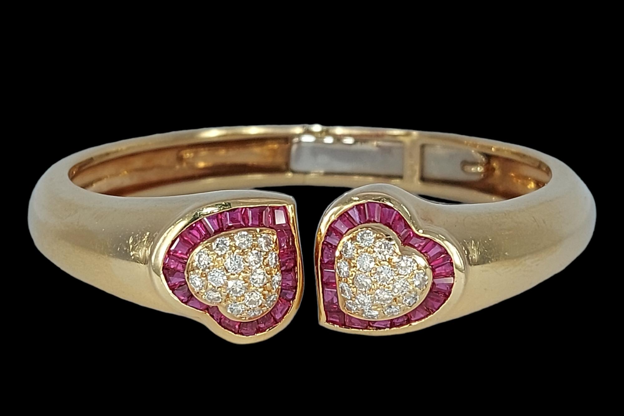 18kt Gold Set of 2 Adler Genève Heart Bracelets Set with Sapphire, Rub, Diamonds 2