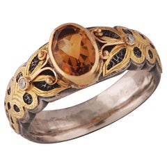 18kt Gold & Silver Citrine & Diamond Ring