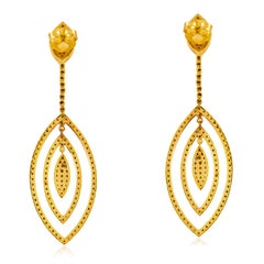 18KT Gold & Silver Diamond Long Leaf Silhouette Dangle Earrings