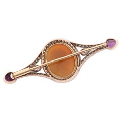 18kt Gold Silver Old Diamond Pink Sapphire and Cameo Brooch