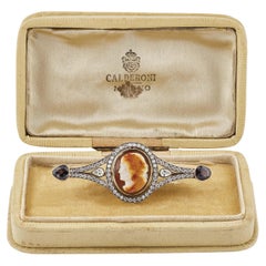 18kt Gold Silver Old Diamond Pink Sapphire and Cameo Brooch