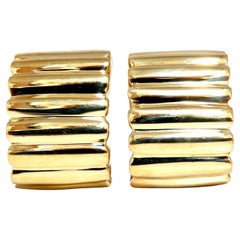 18Kt Gold Staggard Row Pattern Earrings 3D Semi Hoop Clips Post-Less