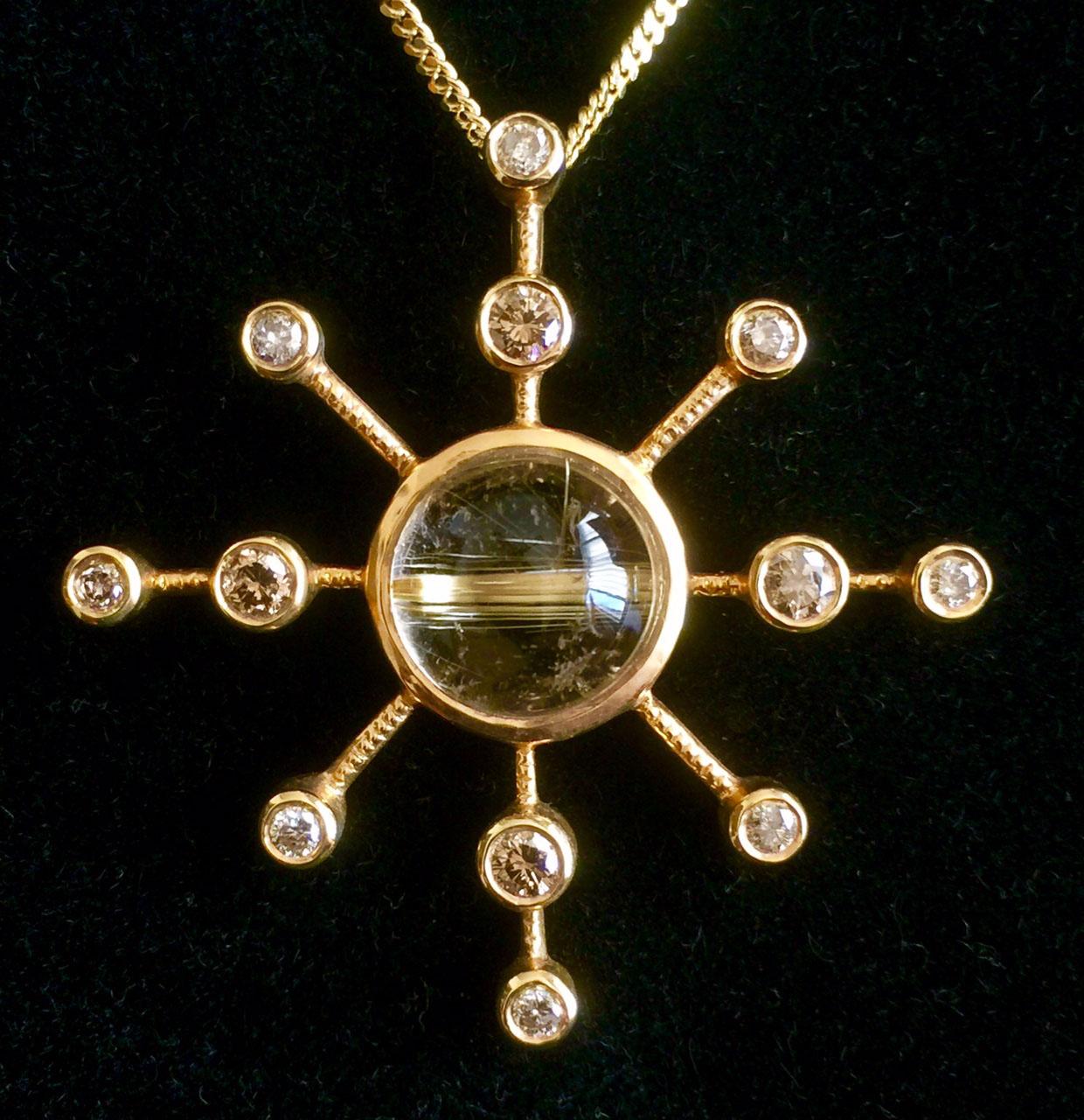 Kary Adam Designed, Diamond and Rutile Quartz Gold Pendant 4