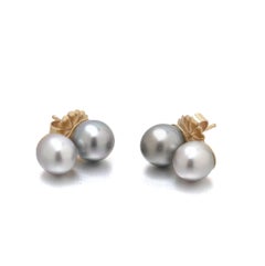 18KT Gold Tahitian and South Sea Cultured Pearl Double Stud Earrings