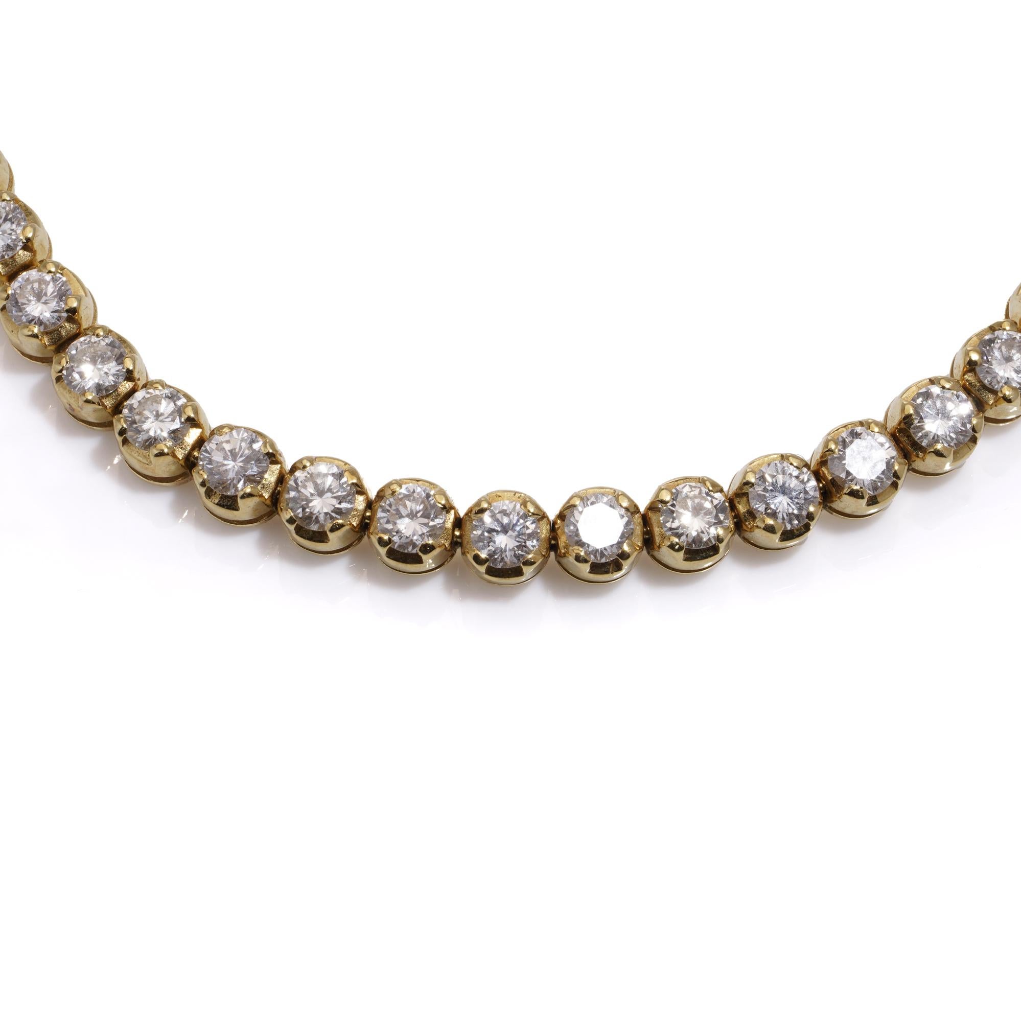 Brilliant Cut 18kt gold tennis bracelet set with 6.30 carats of round brilliant diamonds  For Sale
