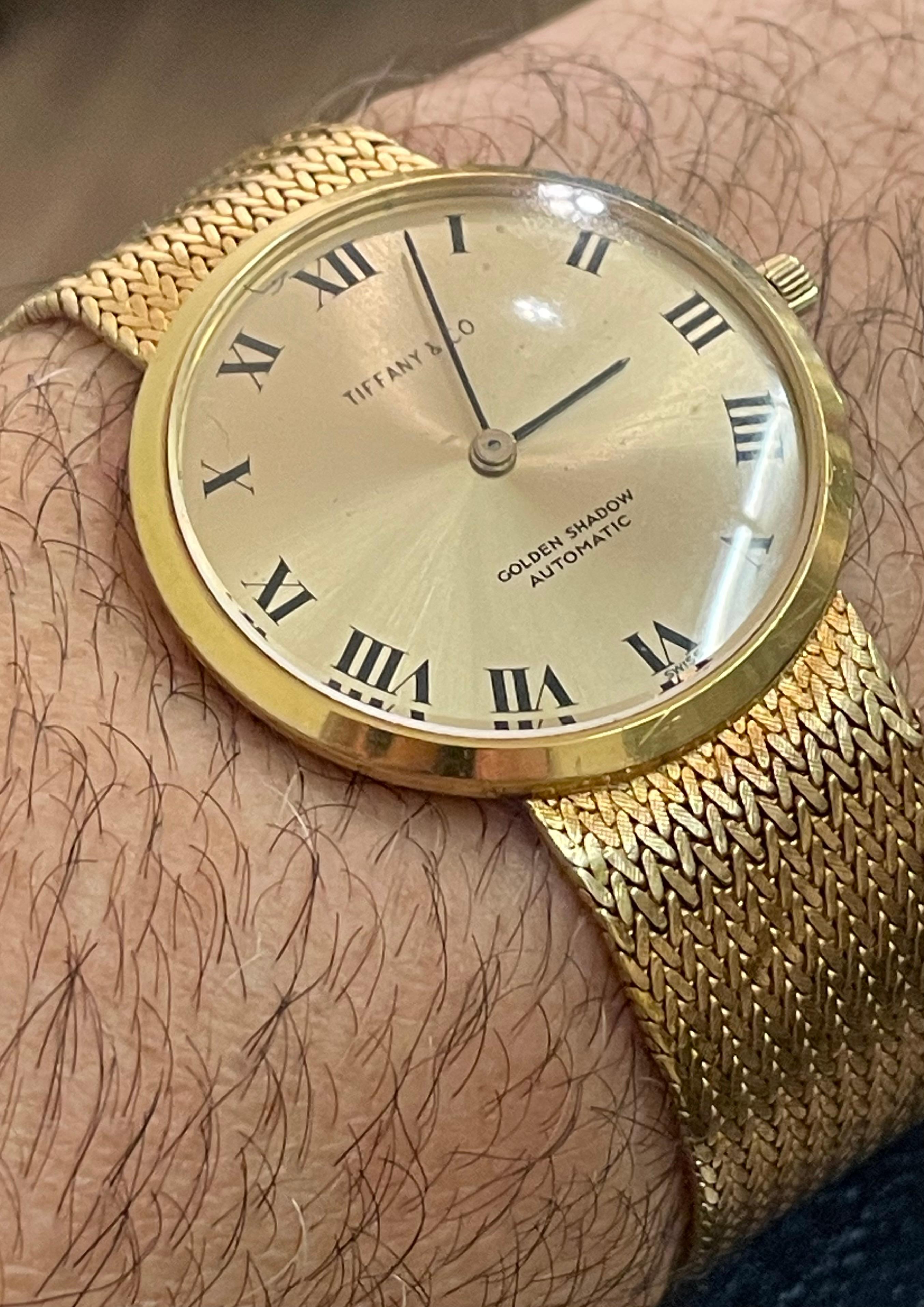 Women's or Men's 18KT Yellow Gold Tiffany and Co Golden Shadow Wrist Watch, 1965 For Sale