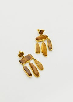 18kt Gold Tigers Eye Irregular Jellyfish Earrings