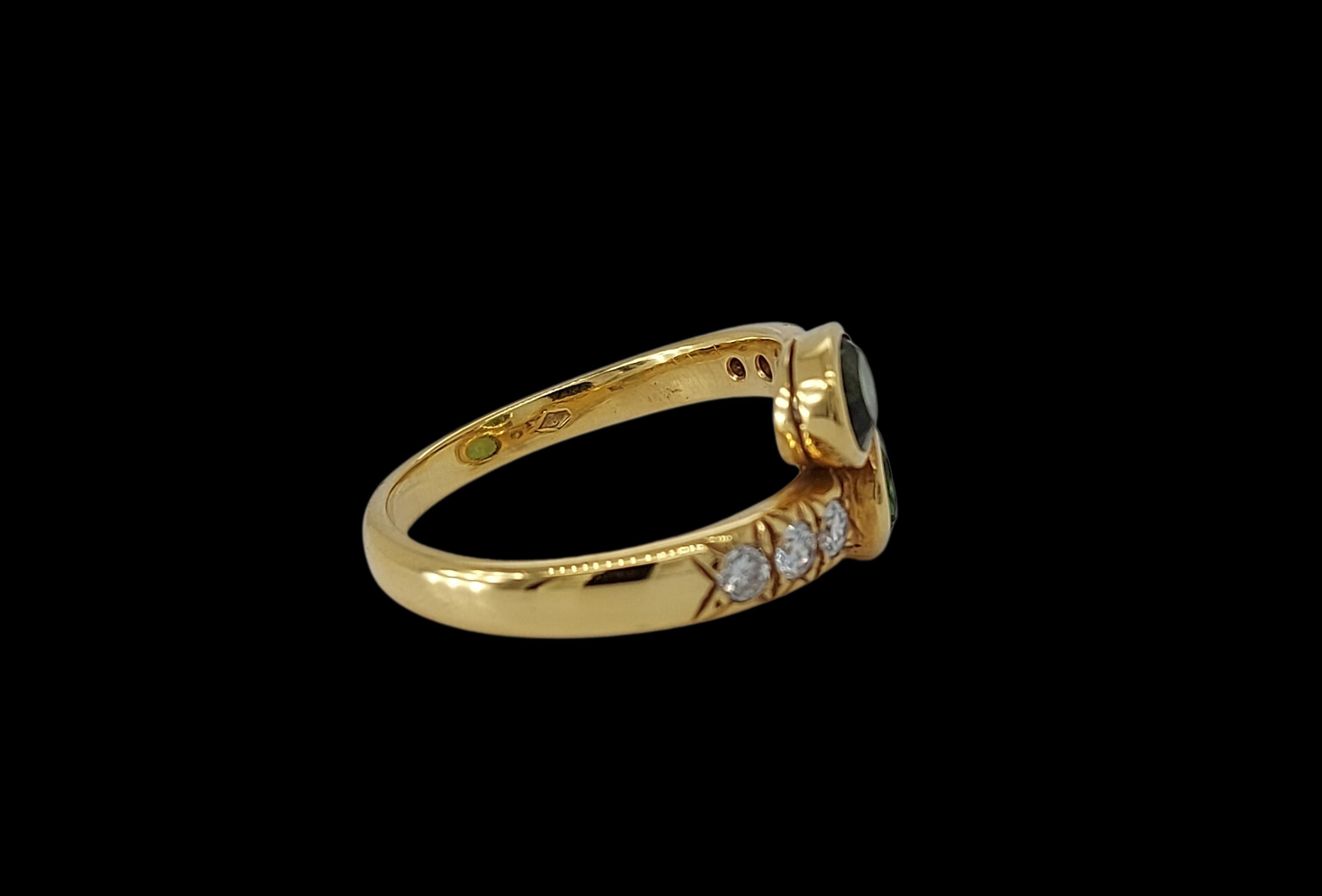 18 Karat Gold Toi Et Moi Ring mit 0,5 Karat Diamanten und 2,3 Karat Turmalin (Brillantschliff) im Angebot
